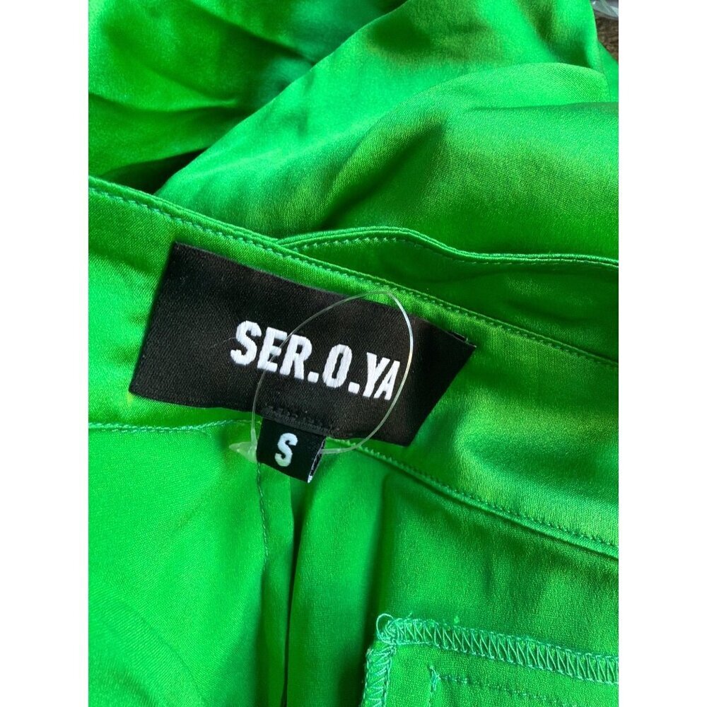 SEROYA Zarri Silk Wide Leg Pant Kelly Green Womens Size Small - Picture 11 of 13